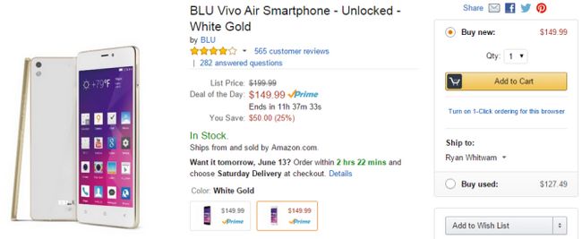 Fotografía - [Alerta Trato] BLU Vivo aire En Venta En $ 149.99 ($ ​​50 de descuento) A través Sólo Amazon Hoy
